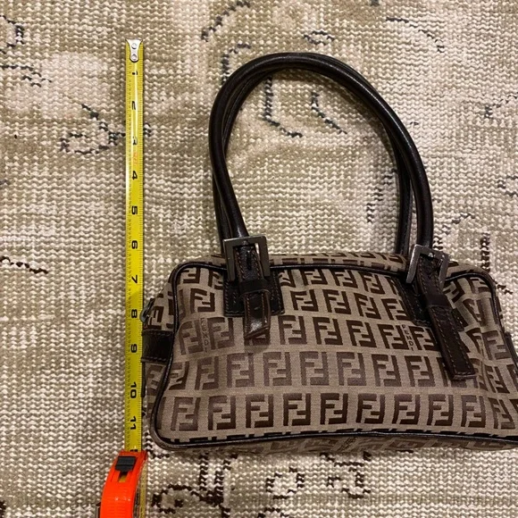Fendi Zucchino Bauletto Shoulder Bag in Brown and Tan - Picture 6 of 13